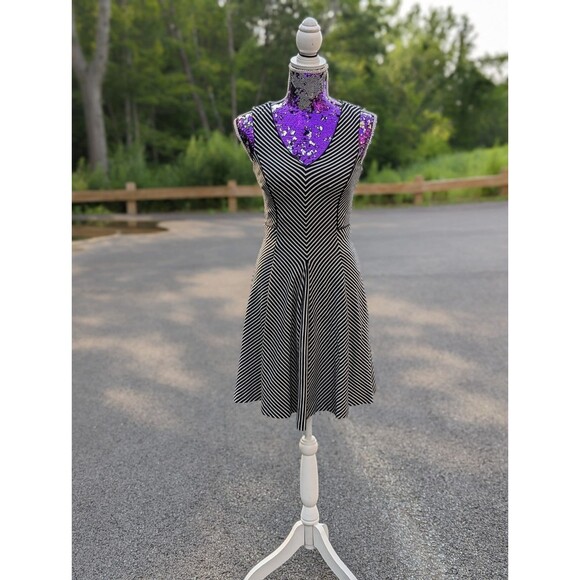 Banana‎ Republic Size 0 Black and White Striped Fit & Flare Dress - Picture 1 of 7